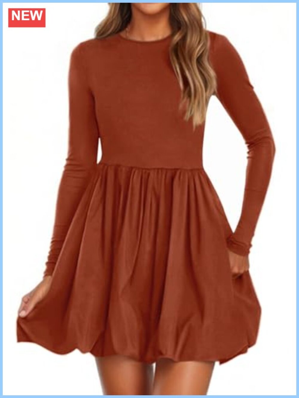 PRETTYGARDEN Bubble Mini Dress Long Sleeve A-Line Knit Fall Casual